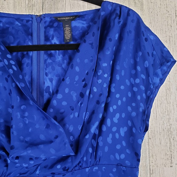 Banana Republic Blue Printed Silk Drape Neck Dress Women's Size 8 - Picture 4 of 15